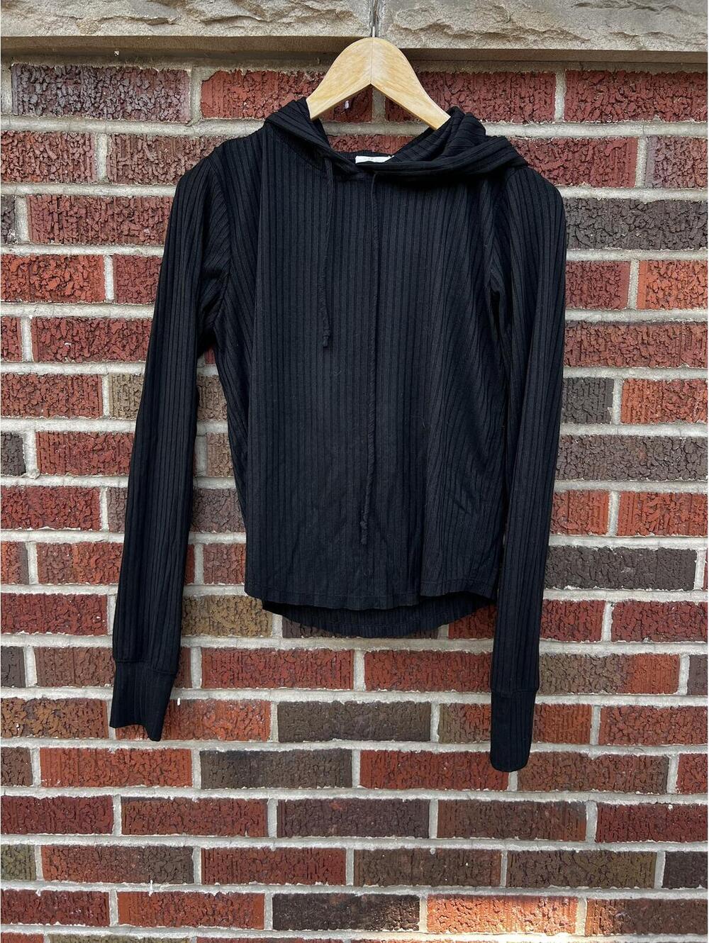 NIA Black Ribbed Pullover Sweatshirt Hoodie